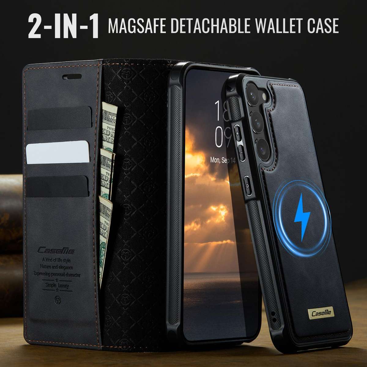 For Samsung Galaxy S23+ 5G CaseMe C49 Magnetic RFID Blocking Detachable Wallet Leather Phone Case(