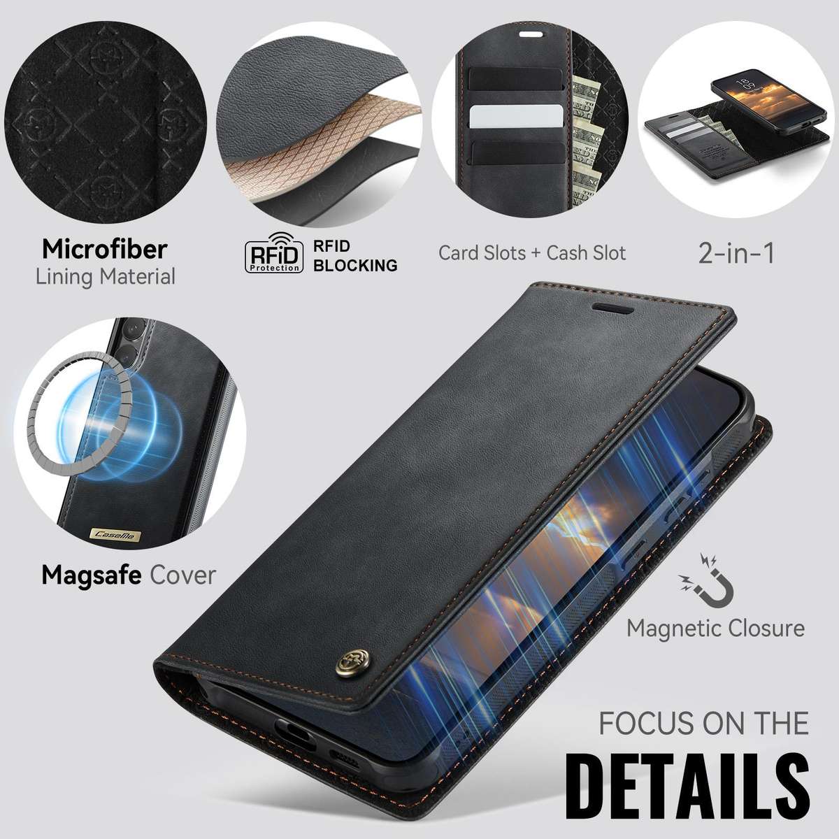 For Samsung Galaxy S23+ 5G CaseMe C49 Magnetic RFID Blocking Detachable Wallet Leather Phone Case(