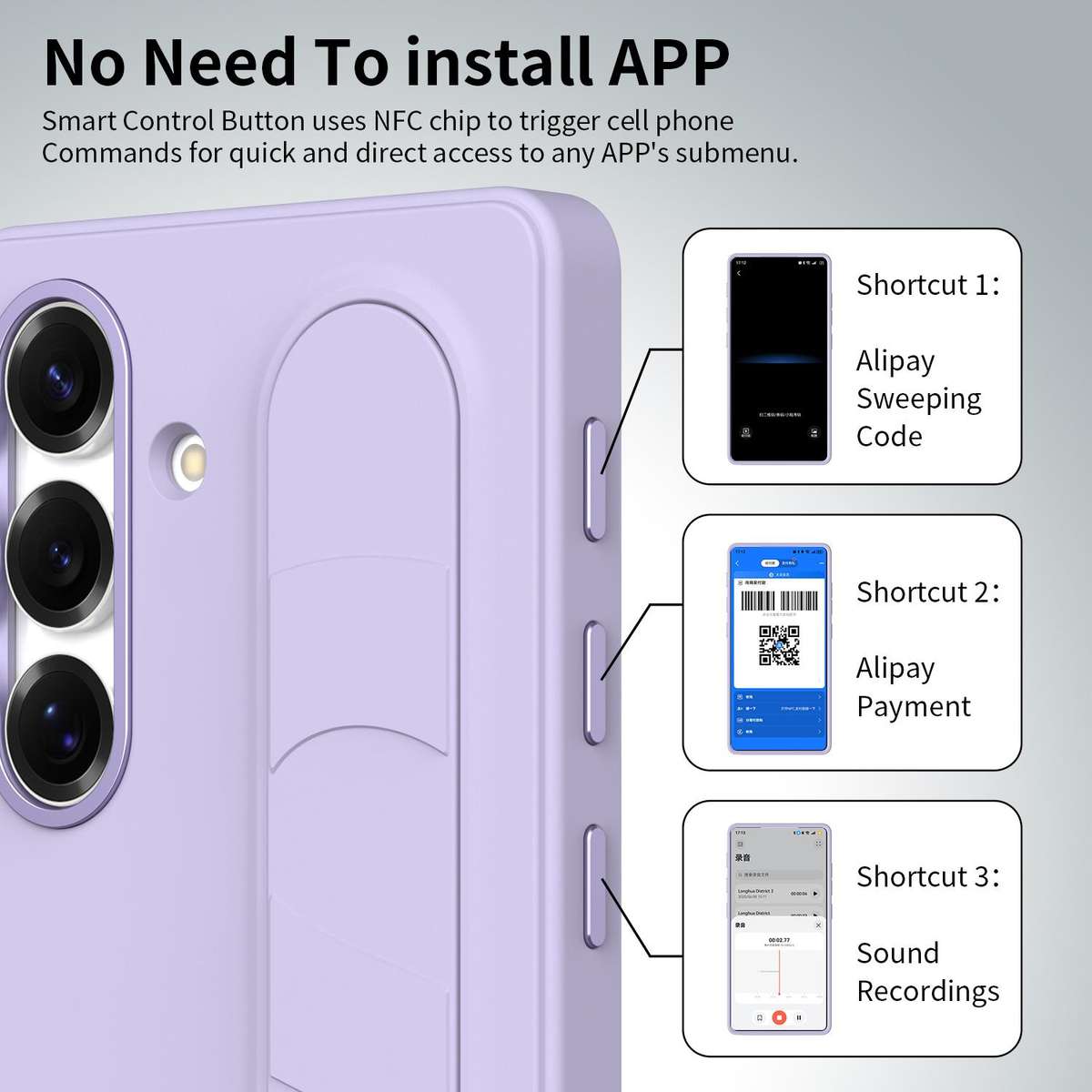For Samsung Galaxy S25 5G Intelligent Control Button Wristband Phone Case(Lola Purple)
