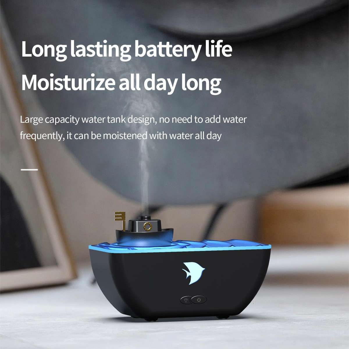 Ultrasonic Humidifier Creative Little Boat Aromatherapy Diffuser(White)