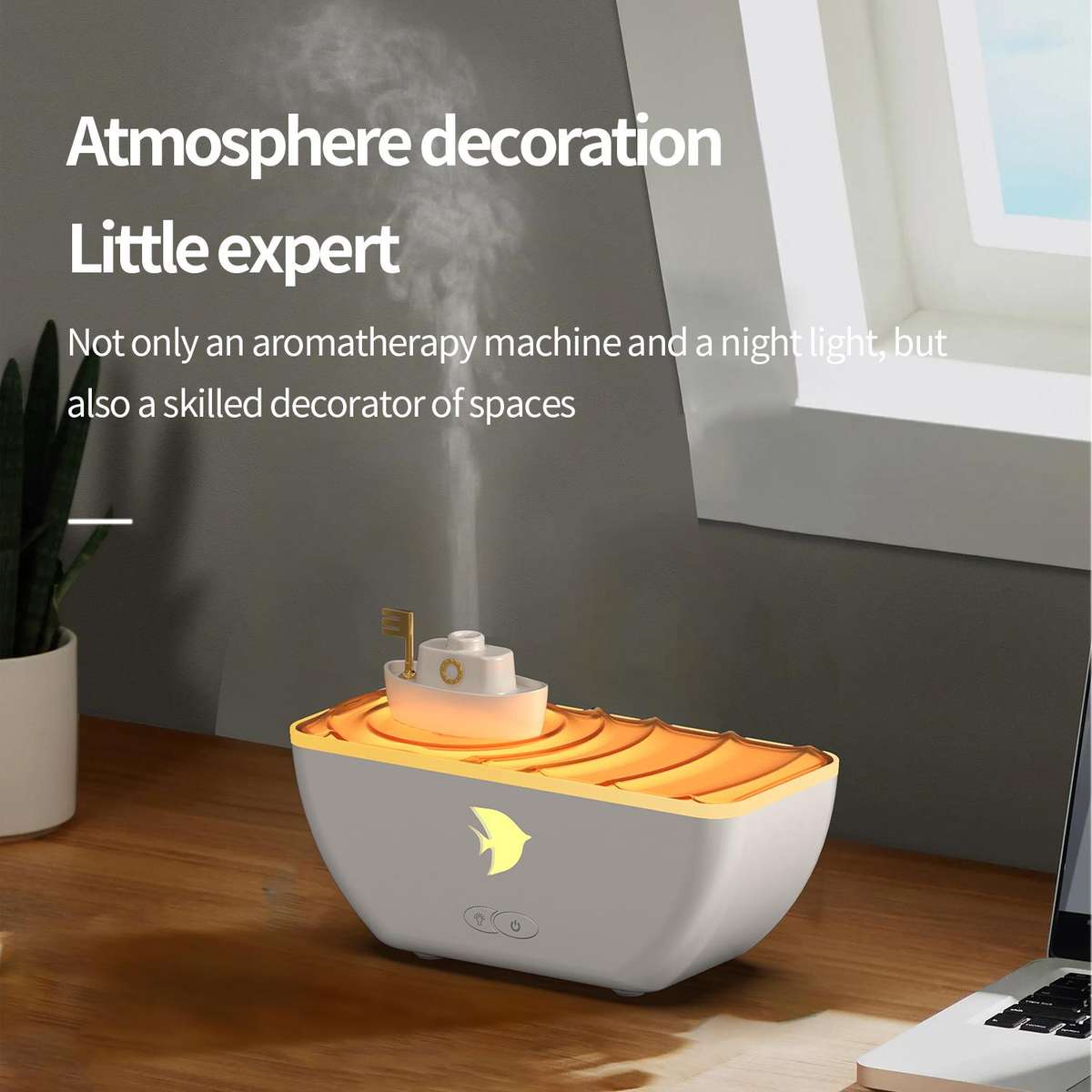 Ultrasonic Humidifier Creative Little Boat Aromatherapy Diffuser(White)