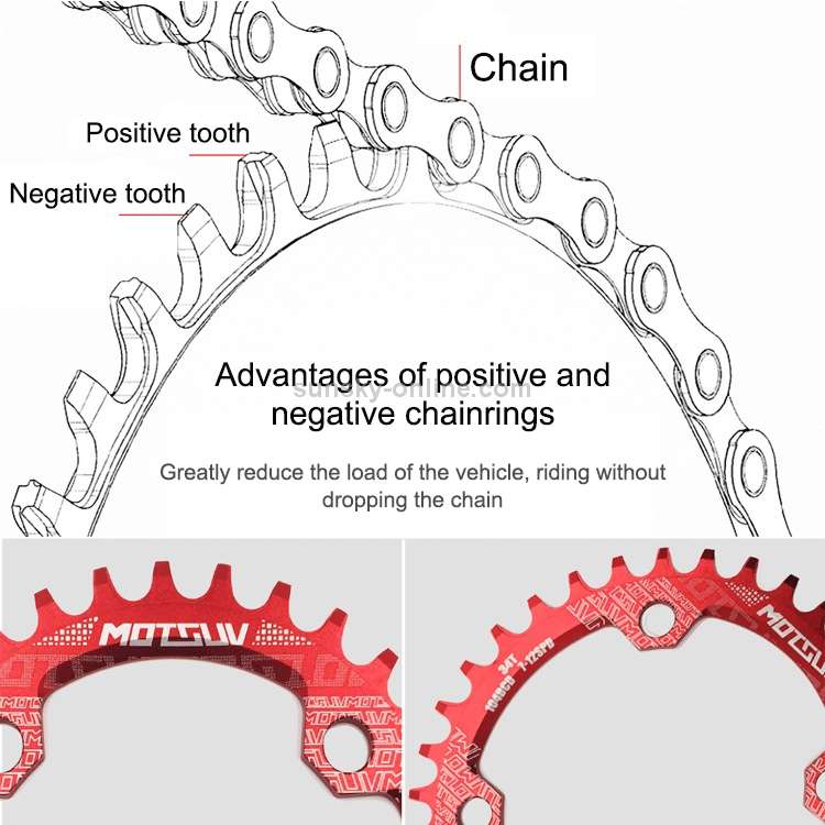 MOTSUV Narrow Wide Chainring MTB Bicycle 104BCD Tooth Plate Parts(Black)