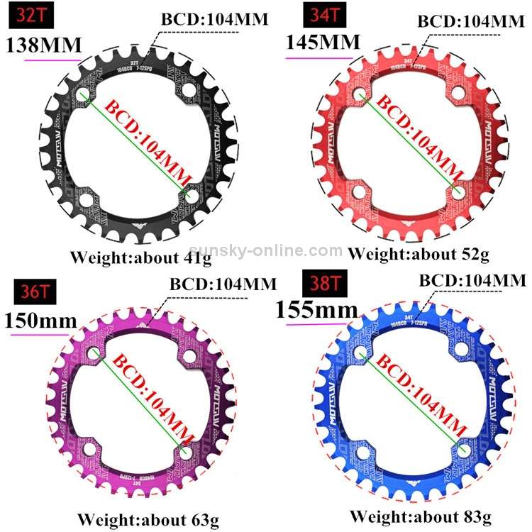 MOTSUV Narrow Wide Chainring MTB Bicycle 104BCD Tooth Plate Parts(Black)
