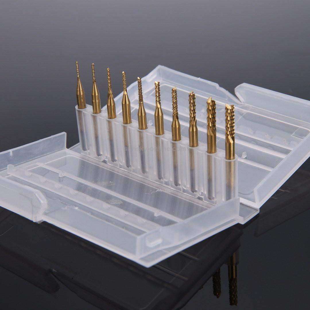 10pcs / Set titanium coated carbide end mill engraving knife edge milling cutter CNC milling machi