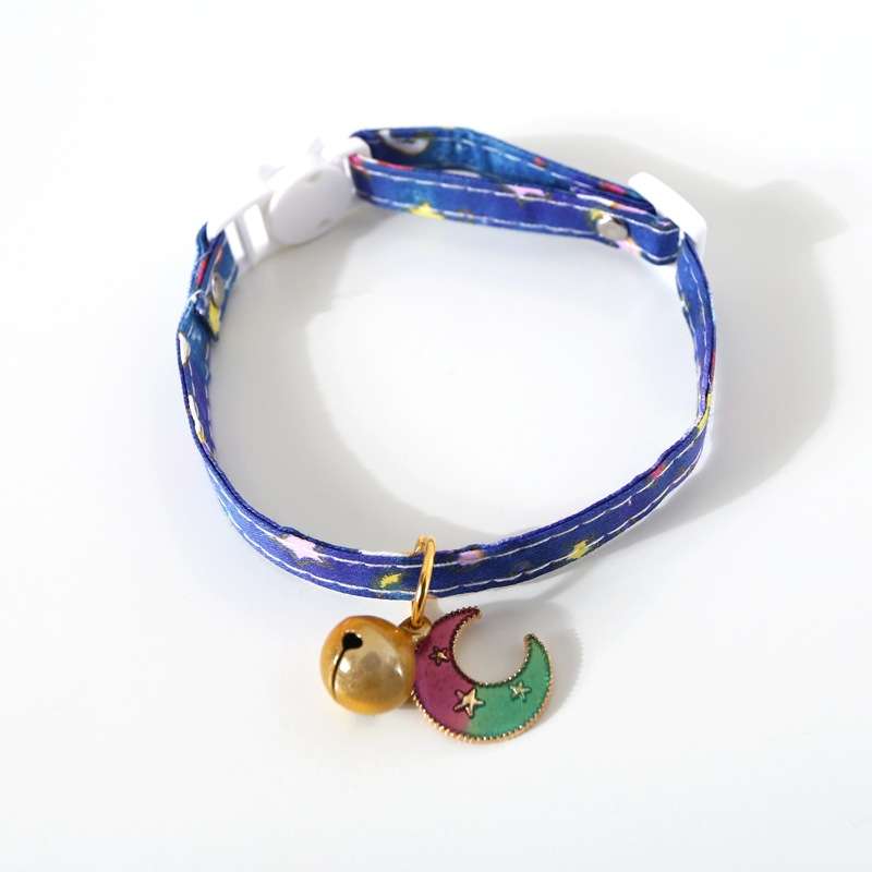 Adjustable Cat Dog Rabbit Safety Buckle Collar Pet Accessories, Size:S 17-32cm, Style:Moon(Blue)