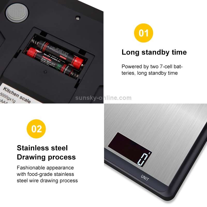 5kg/1g Stainless Steel Kitchen Scale Household Food Electronic Scale(White)