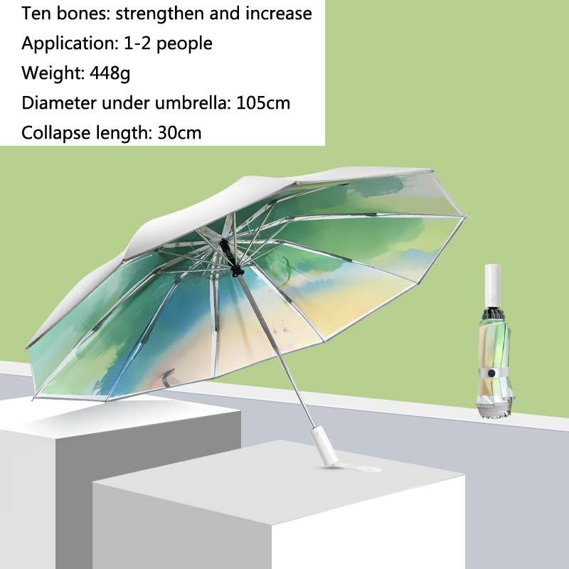 3021 Automatic Rain And Sun Dual-Purpose Umbrella Sun-Proof And Anti-Rebound Folding Umbrella(Illu