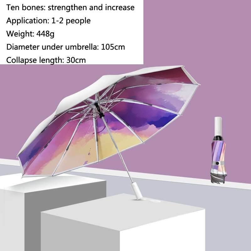 3021 Automatic Rain And Sun Dual-Purpose Umbrella Sun-Proof And Anti-Rebound Folding Umbrella(Illu