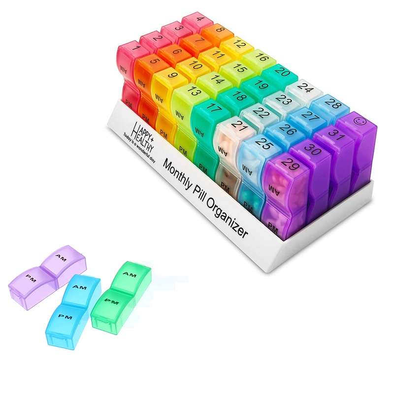 One Month Use 31-Compartment Plastic Colorful Pill Box Family Independent Pill Storage Box(20.5x10