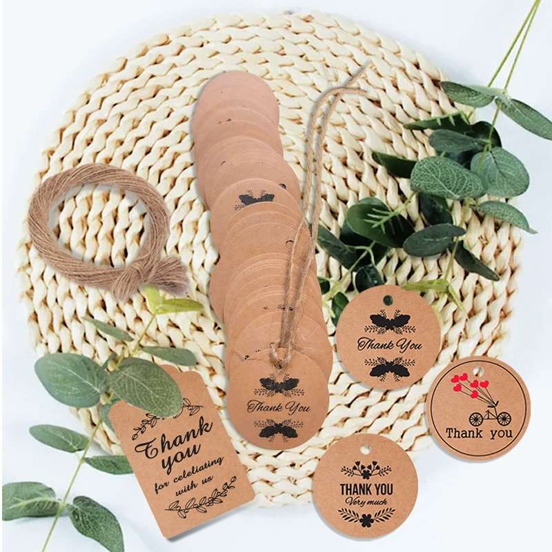 100pcs /Pack Kraft Paper Gift Tag With 20m Hemp Rope(L-10)