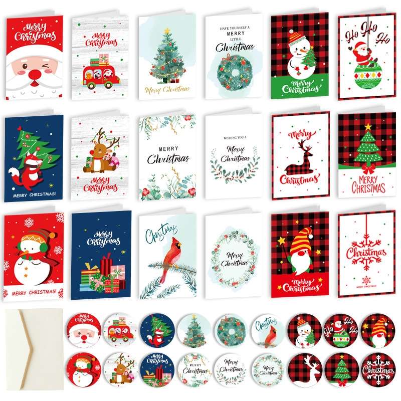 6 Fold Cards + 6 Envelopes + 6 Stickers Christmas Day Greeting Cards(MC8-94)