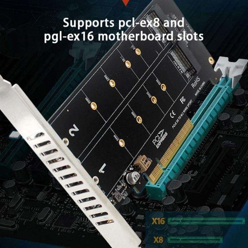 PCI-E X8 Double Disk Transfer Card NVME M.2 MKEY SSD RAID Array Expansion Adapter(PH45)