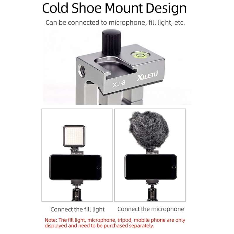 XILETU XJ-8 Aluminum Alloy Camera Head Tripod Mobile Phone Clip(Black)