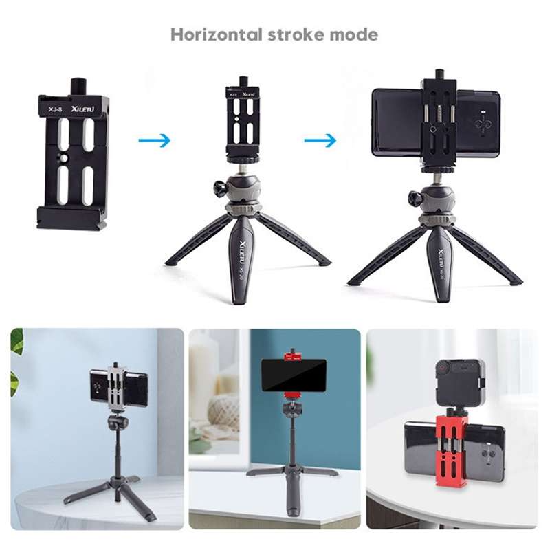 XILETU XJ-8 Aluminum Alloy Camera Head Tripod Mobile Phone Clip(Black)