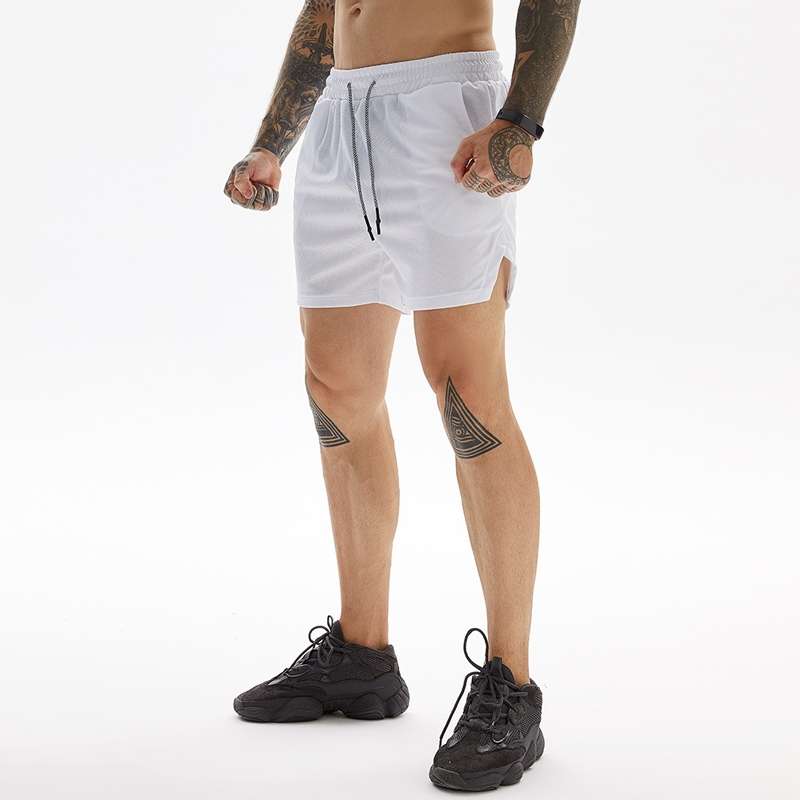 Mens Quick Dry Athletic Shorts Single Layer 5 / 10 Pants With Towel Hanging, Size: M(Black)