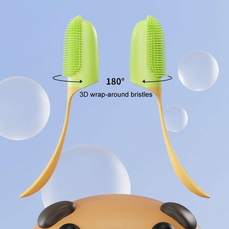 Pets Finger Toothbrush With Handle Dogs And Cats Oral Cleaning Tools(Yellow)
