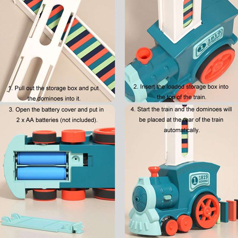 Children Dominoes Toy Train Electrical Music Light Train Automatic Casting Tokens Toy(Blue)