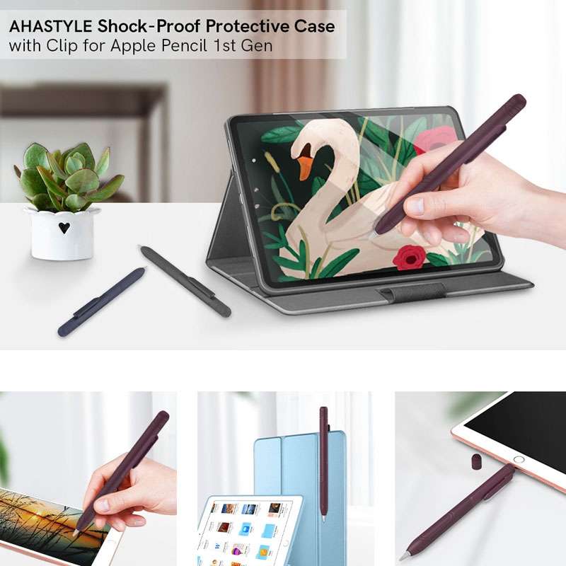 For Apple Pencil 1 AhaStyle PT141 Triple Defense Pen Clip Silicone Protective Case(Midnight Blue)