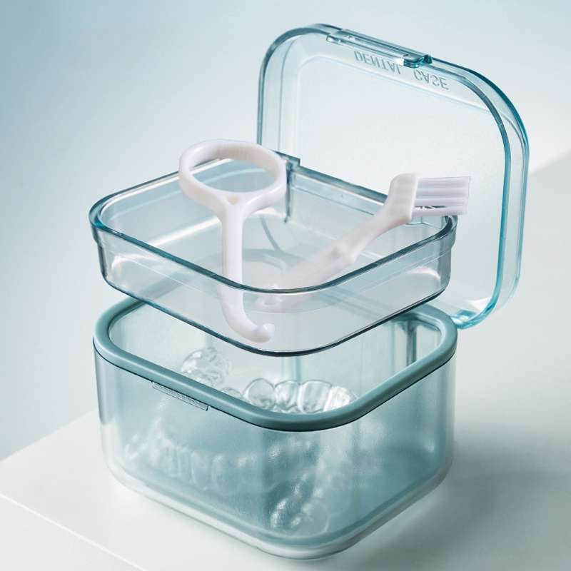 3-layer Denture Case Invisible Orthodontic Retainer Storage Box Drainage Layered Braces Cleaning B