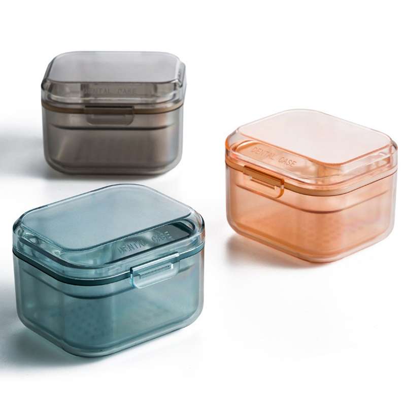 3-layer Denture Case Invisible Orthodontic Retainer Storage Box Drainage Layered Braces Cleaning B