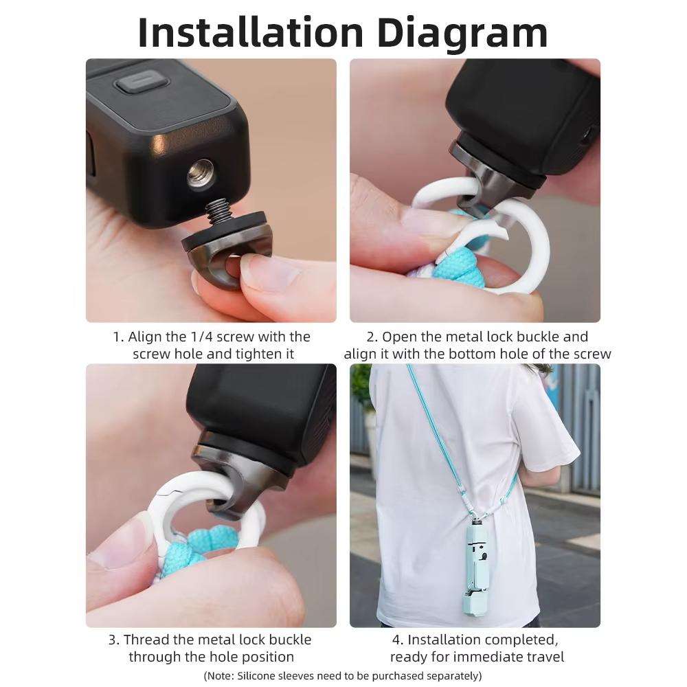 BRDRC Camera Strap Crossbody Lanyard With 1/4 inch Screw Anti-loss Rope Accessory(Light Blue White