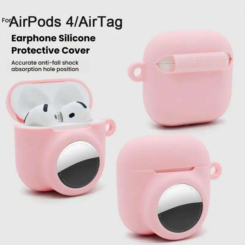 For AirPods 4 / AirTag 2 In 1 Silicone Earphone Protective Case Full Cover Anti-scratch Case(White