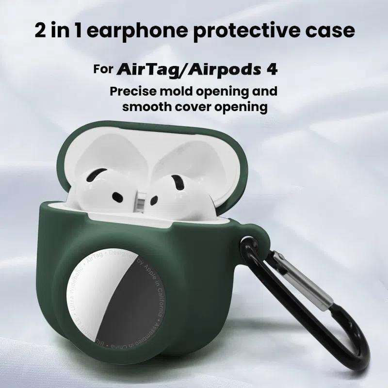 For AirPods 4 / AirTag 2 In 1 Silicone Earphone Protective Case Full Cover Anti-scratch Case(White