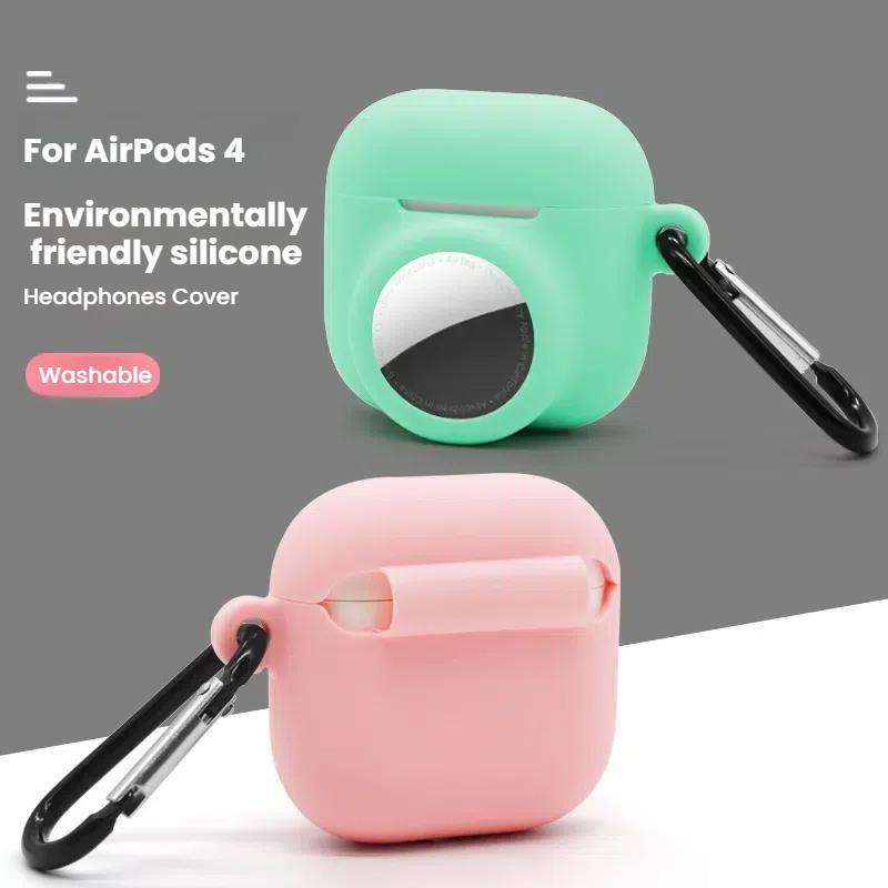 For AirPods 4 / AirTag 2 In 1 Silicone Earphone Protective Case Full Cover Anti-scratch Case(White