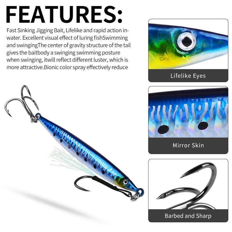 14G PROBEROS LF151 Long-Distance Casting Sinking Lure 3D Fast-Draw Sea Fishing Mackerel Hook(D)
