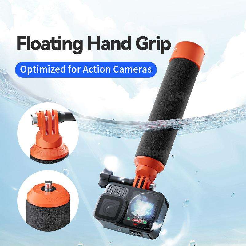 aMagisn Universal Floating Hand Grip for Action Cameras with Triple Claw & 1/4-inch Screw Mount(Bl