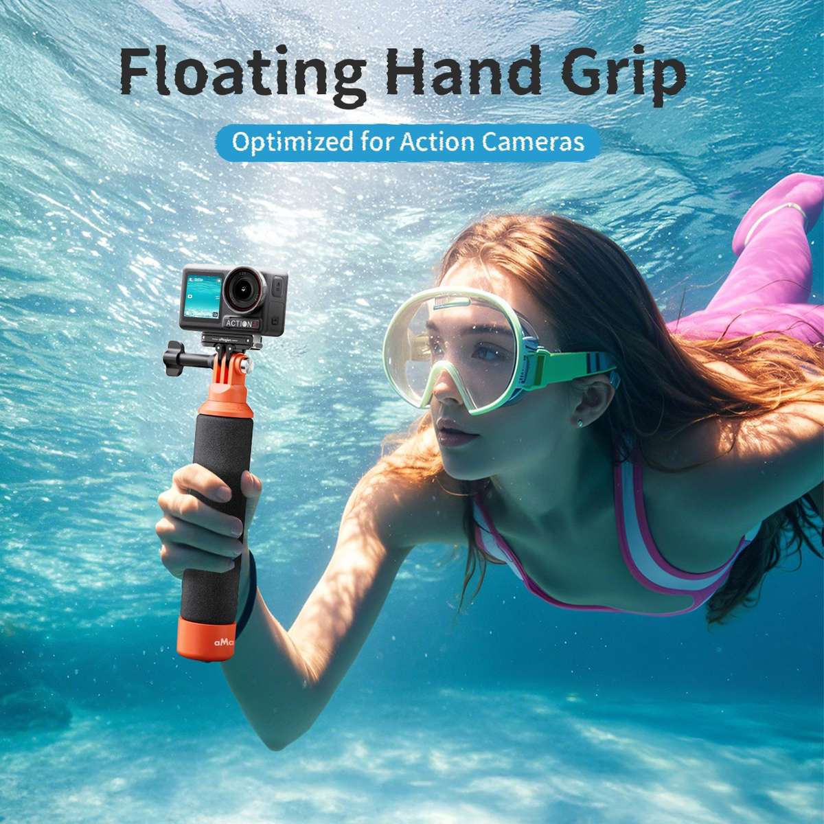 aMagisn Universal Floating Hand Grip for Action Cameras with Triple Claw & 1/4-inch Screw Mount(Bl