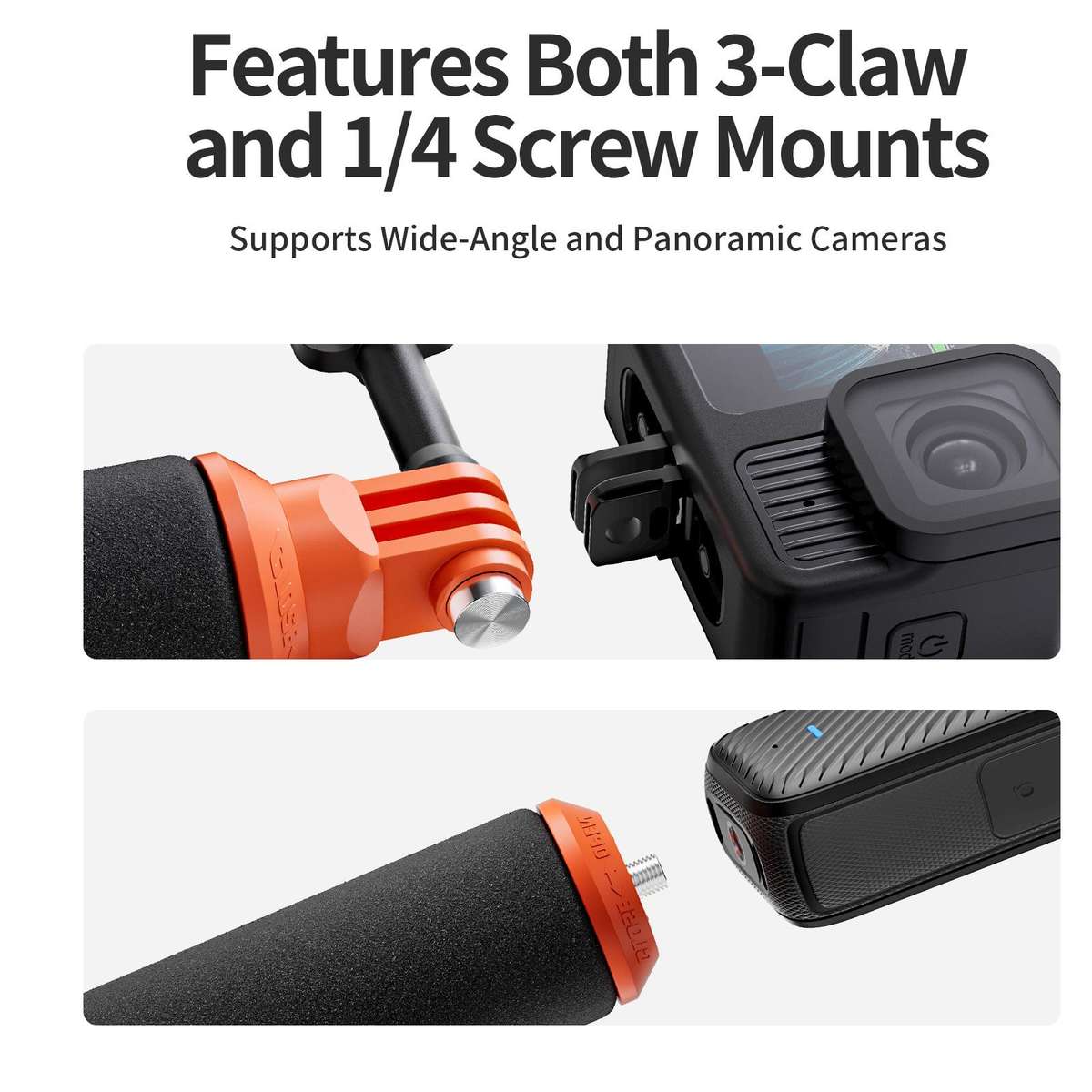 aMagisn Universal Floating Hand Grip for Action Cameras with Triple Claw & 1/4-inch Screw Mount(Bl
