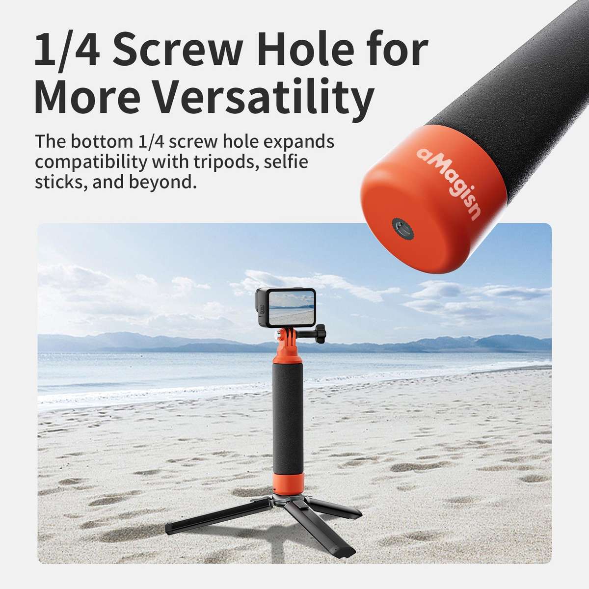 aMagisn Universal Floating Hand Grip for Action Cameras with Triple Claw & 1/4-inch Screw Mount(Bl