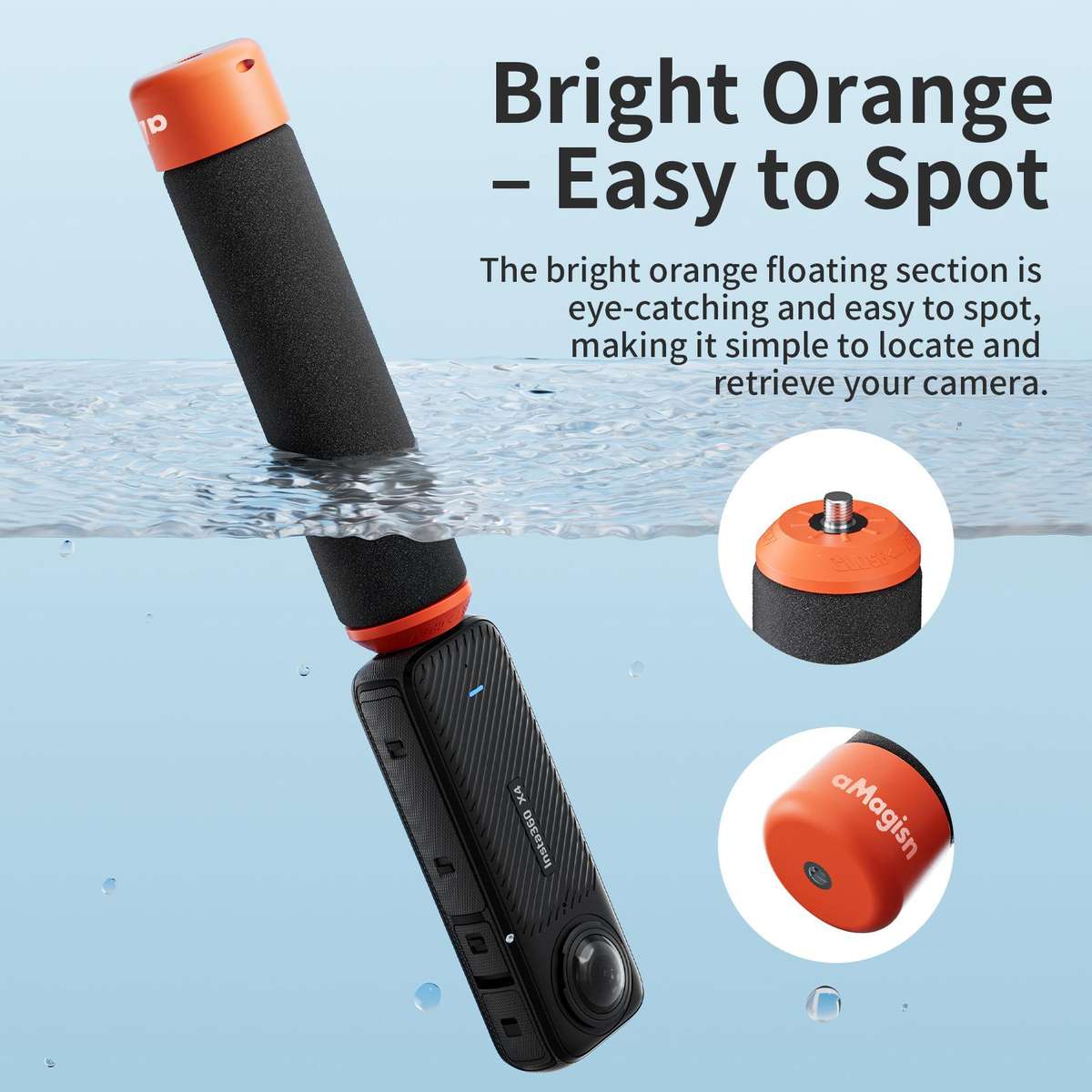 aMagisn Universal Floating Hand Grip for Action Cameras with Triple Claw & 1/4-inch Screw Mount(Bl