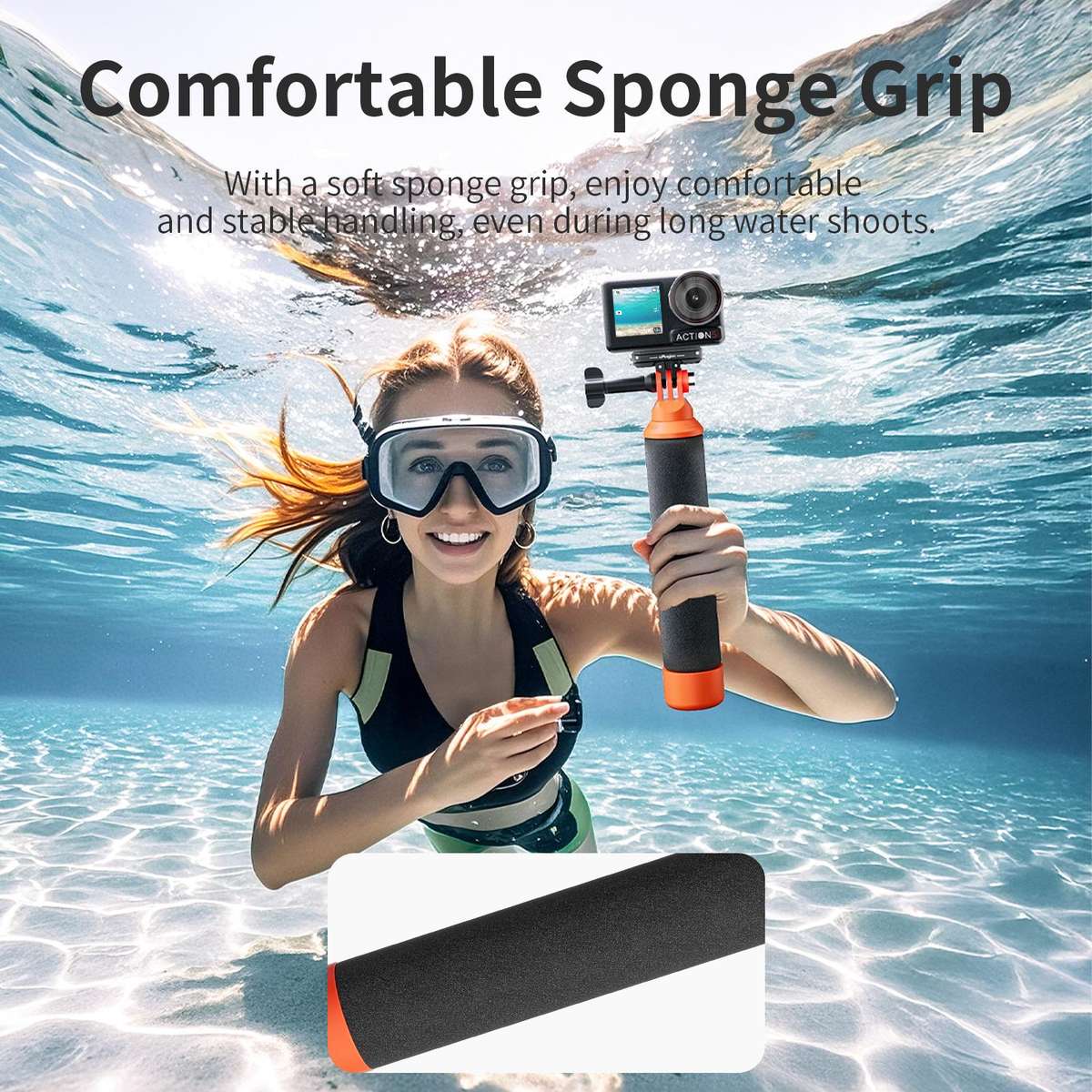 aMagisn Universal Floating Hand Grip for Action Cameras with Triple Claw & 1/4-inch Screw Mount(Bl