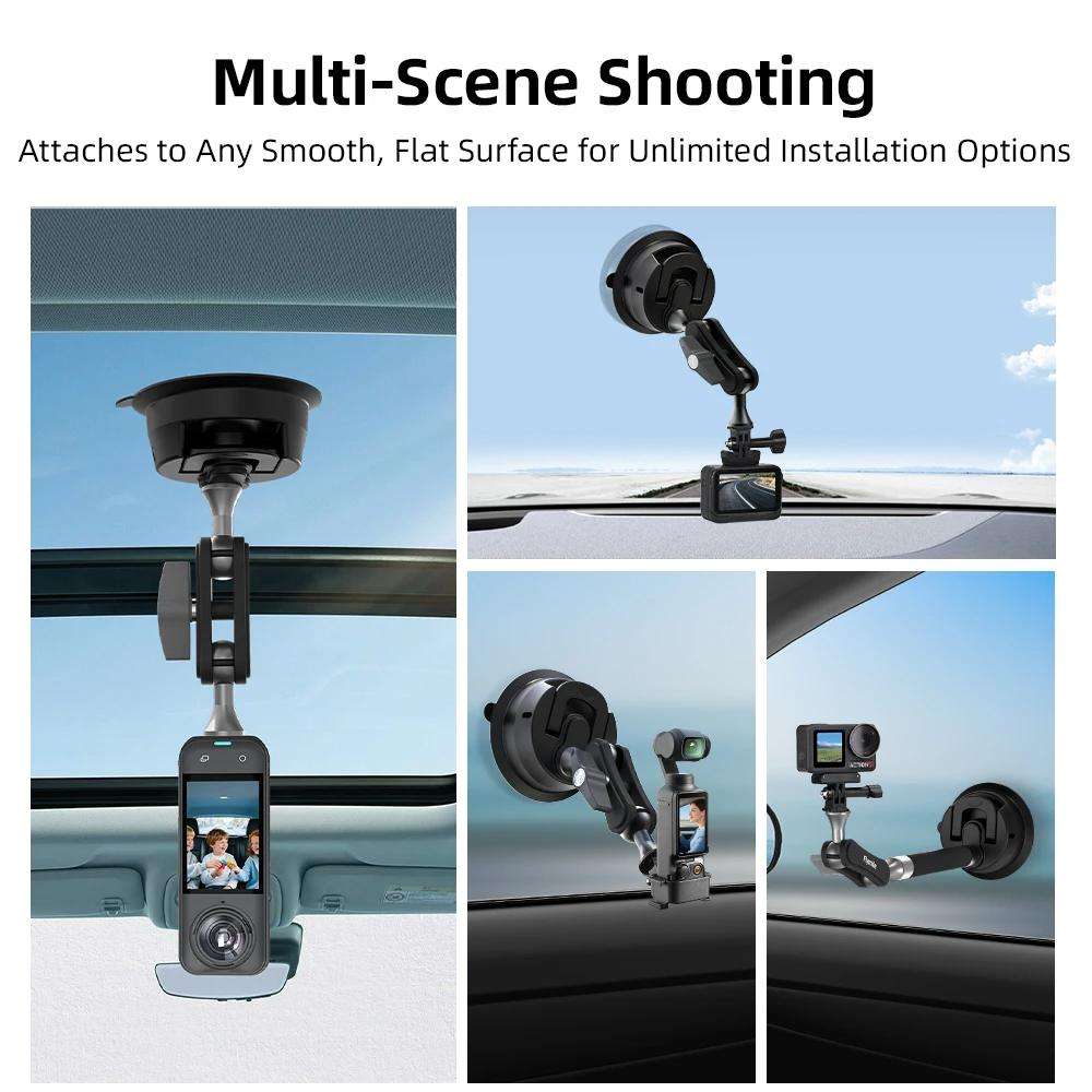 Flymile Universal Car Suction Cup Mount for Action Cameras 360-degree Rotatable, Washable and Reus