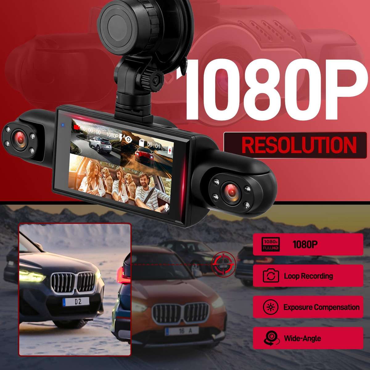 3 Inch 1080P Car Dash Cam With Four Lenses 480P Interior Left Right Rear Cameras
