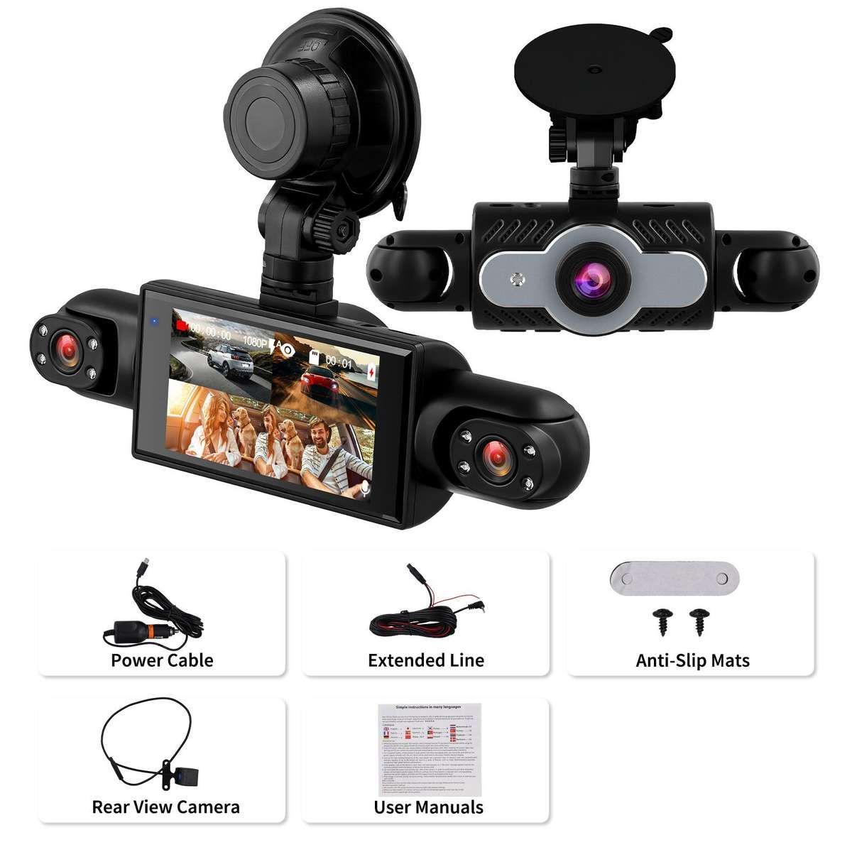 3 Inch 1080P Car Dash Cam With Four Lenses 480P Interior Left Right Rear Cameras