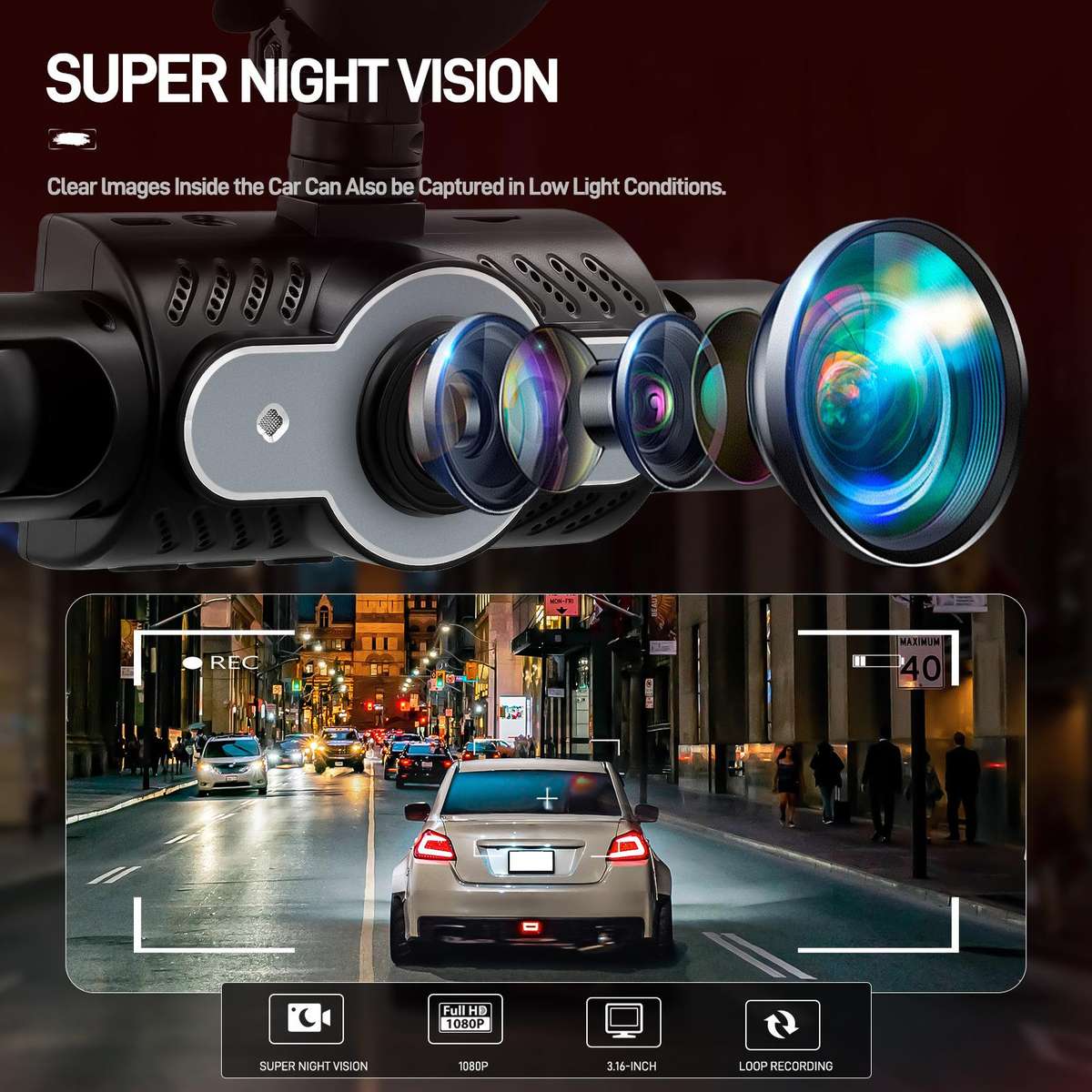 3 Inch 1080P Car Dash Cam With Four Lenses 480P Interior Left Right Rear Cameras