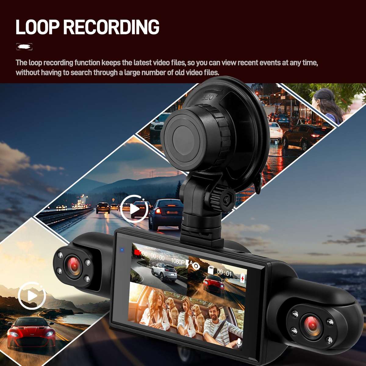 3 Inch 1080P Car Dash Cam With Four Lenses 480P Interior Left Right Rear Cameras