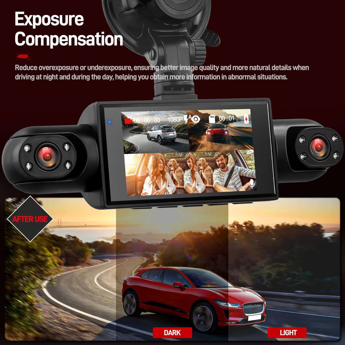 3 Inch 1080P Car Dash Cam With Four Lenses 480P Interior Left Right Rear Cameras