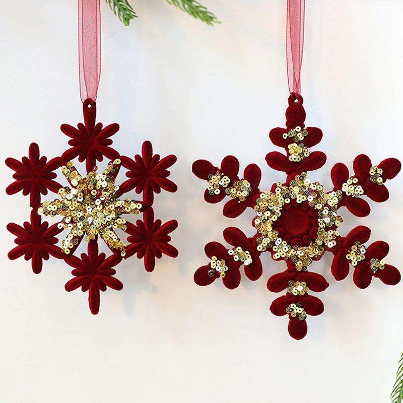 Christmas Tree Decorative Ornaments Flocked Wreath Reindeer Hanging Ornaments, Style: Snowflakes