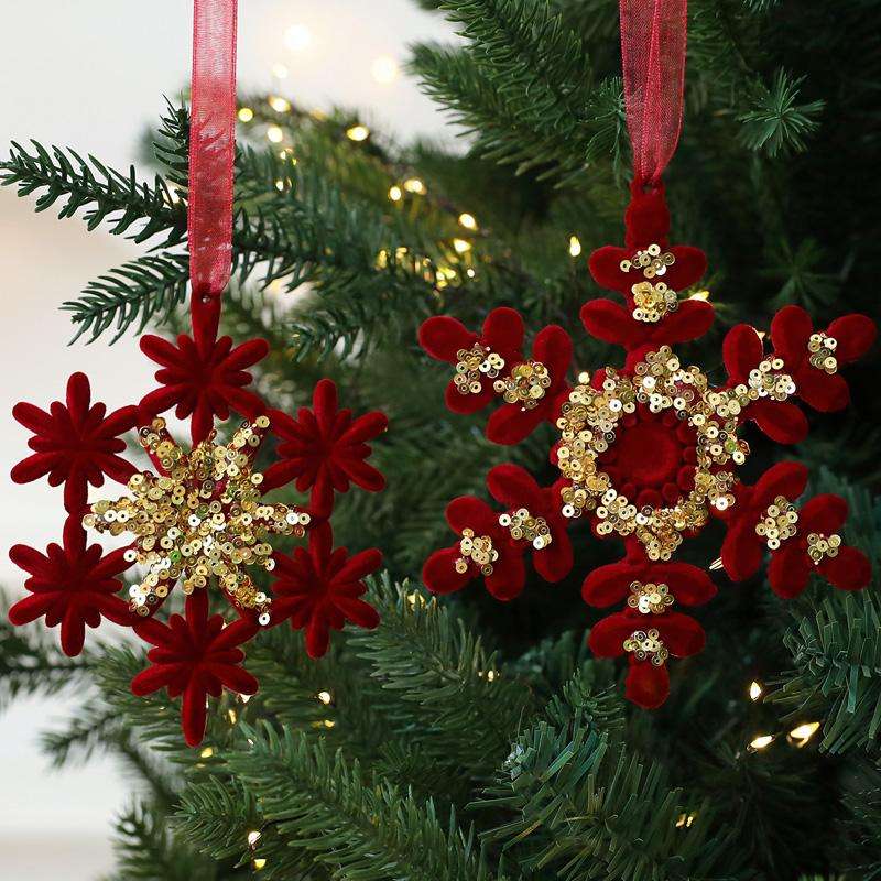 Christmas Tree Decorative Ornaments Flocked Wreath Reindeer Hanging Ornaments, Style: Snowflakes