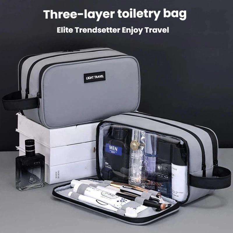 3-Layers Large-Capacity Waterproof Toiletry Bag Portable Travel Cosmetic Storage Bag(Grey)