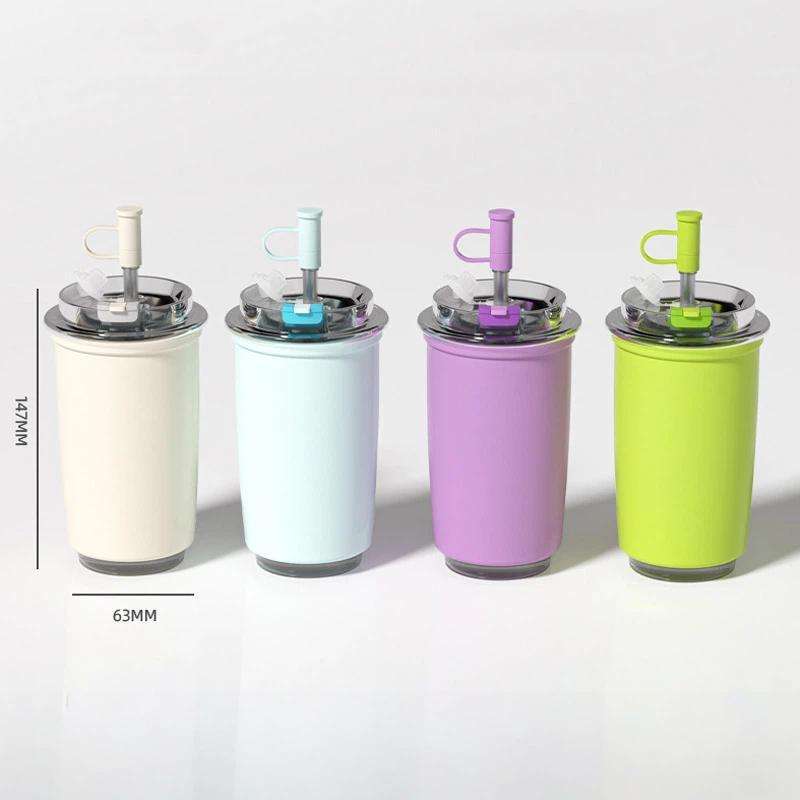 300ml 316 Stainless Steel Insulated Coffee Cup Vacuum Double-Wall Straw Cup(Blue)