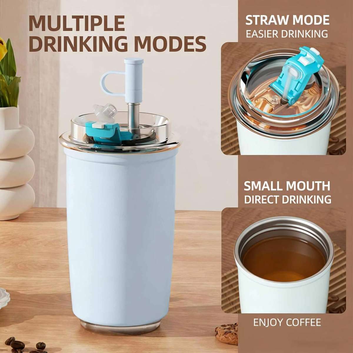300ml 316 Stainless Steel Insulated Coffee Cup Vacuum Double-Wall Straw Cup(Blue)