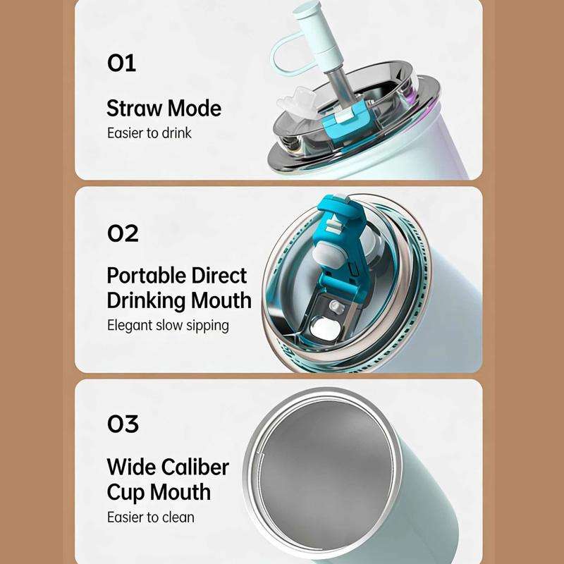 300ml 316 Stainless Steel Insulated Coffee Cup Vacuum Double-Wall Straw Cup(Blue)