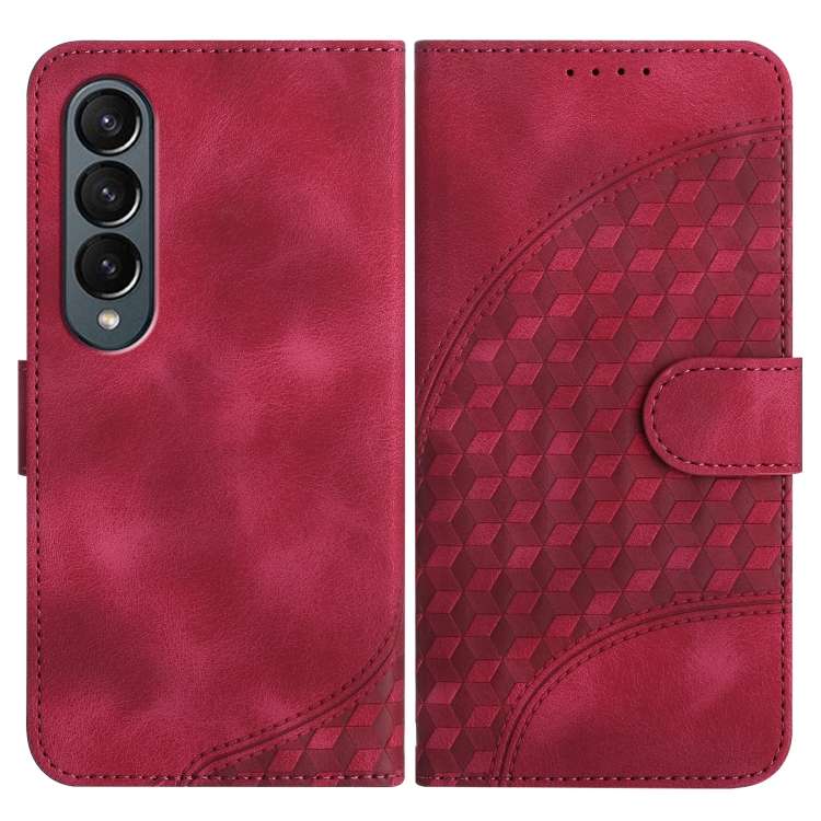 For Samsung Galaxy Z Fold4 5G YX0060 Elephant Head Embossed Phone Leather Case with Lanyard(Rose R