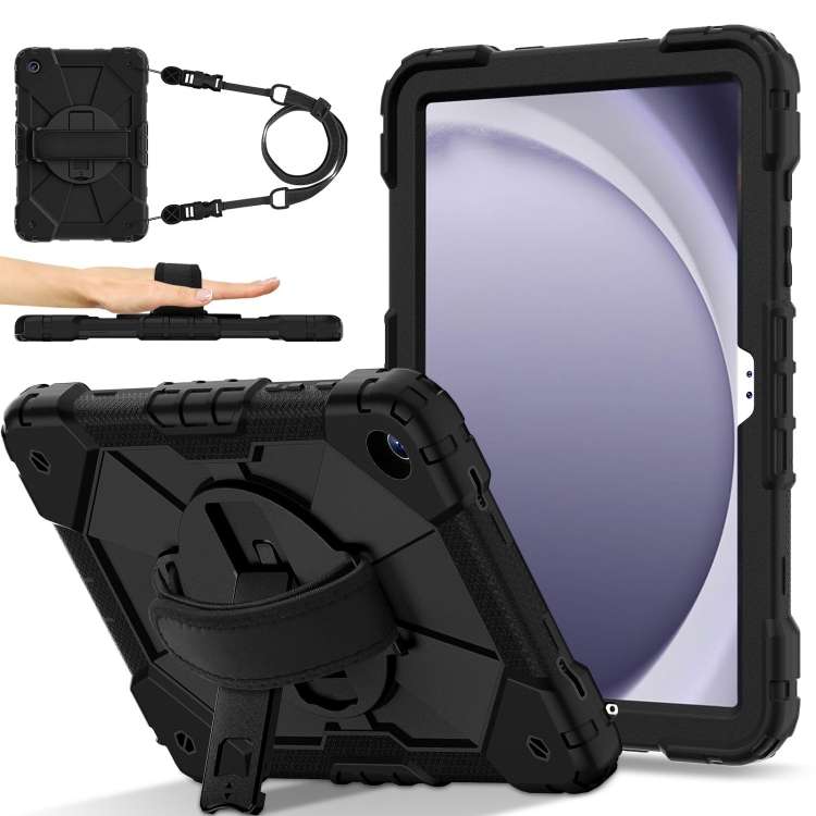 For Samsung Galaxy Tab A11+ / A9+ Contrast Color Robot C2 Silicone Hybrid PC Tablet Case(Black)