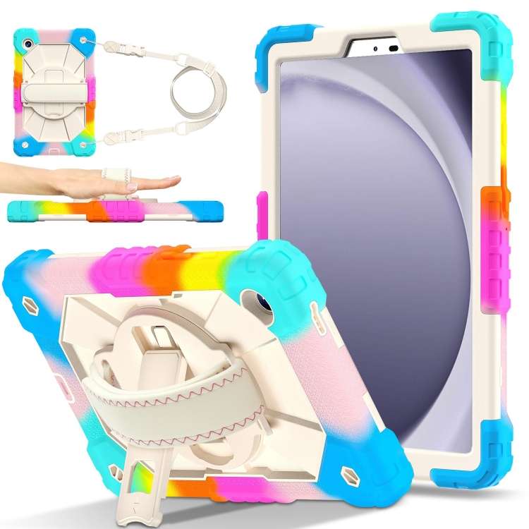 For Samsung Galaxy Tab A11 / A9 Contrast Color Robot C2 Silicone Hybrid PC Tablet Case(Colorful Bl